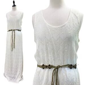 Sharagano Noir Size 14 Lace Dress Maxi Sequin White Beach Vacation Resort Wear